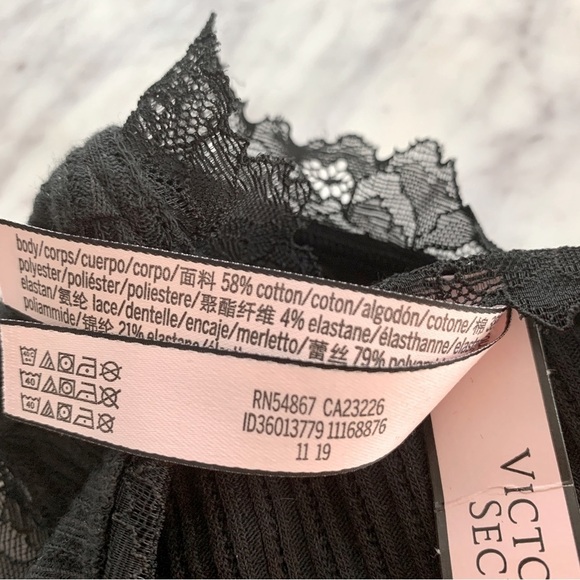 Black Ribbed Lace Trim Cotton Pointelle Bikini Panty - Picture 6 of 7